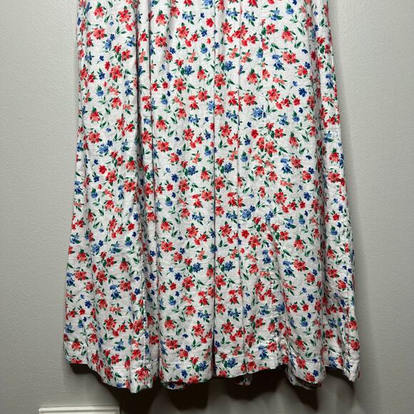 Old Navy Linen Blend Fit & Flare Floral Midi Dress Sz M Peasant Cottagecore - Picture 9 of 13